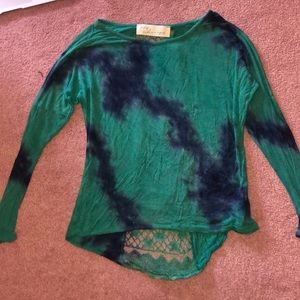 Tie dye green and blue long sleeve shirt
